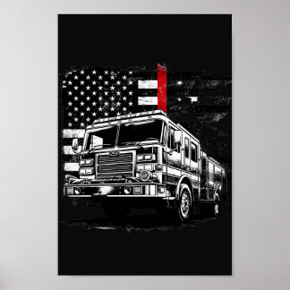 Firefighter Thin Red Line Grunge Flag Poster