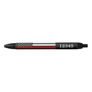 Firefighter Thin Red Line Personalized Badge Black Ink Pen
