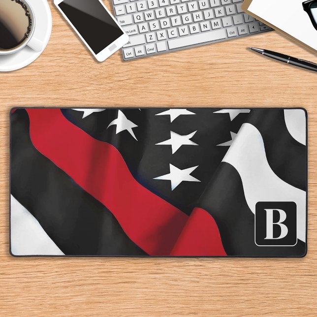 Firefighter Thin Red Line Personalized Monogram  Desk Mat (Creator Uploaded)