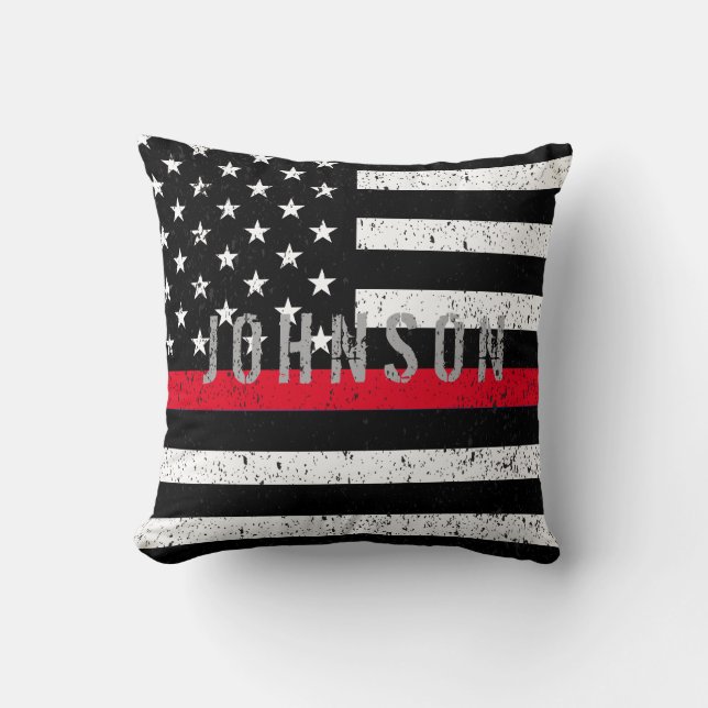 Firefighter Thin Red Line with name Throw Pillow (Front)