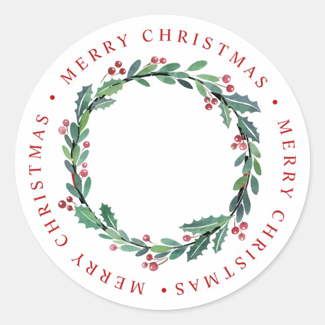 Firefighter Thin Red Line Wreath Merry Christmas Classic Round Sticker (Front)