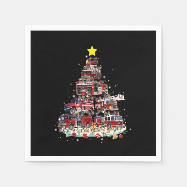 Firefighter Truck Christmas Tree Funny Xmas Pajama Napkin (Front)