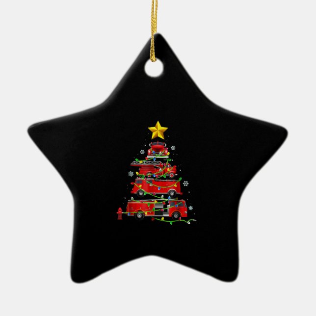 Firefighter Truck Christmas Tree Men Women Ceramic Ornament (Front)