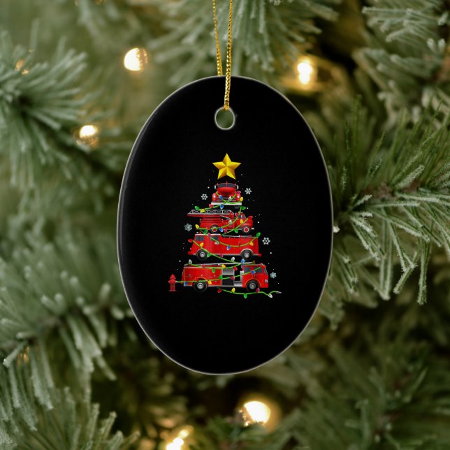 Firefighter Truck Christmas Tree Men Women Ceramic Ornament (Tree)