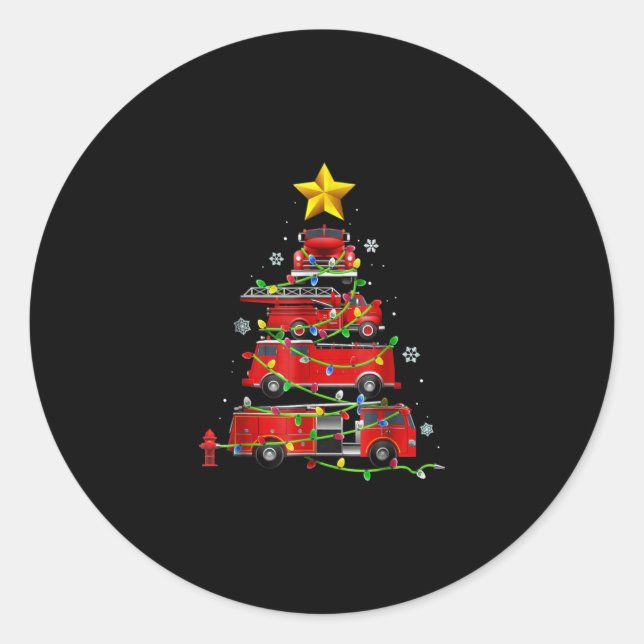 Firefighter Truck Christmas Tree Men Women Classic Round Sticker (Front)