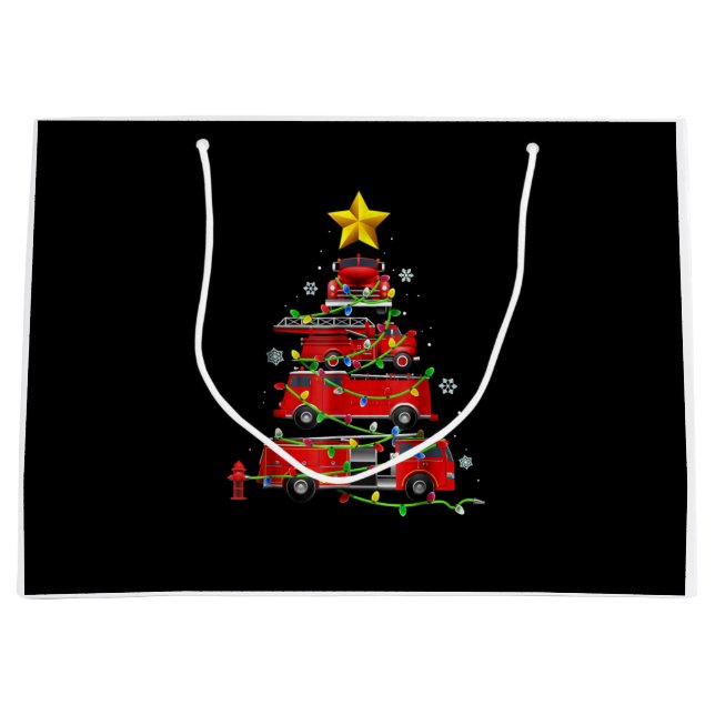 Firefighter Truck Christmas Tree Men Women Large Gift Bag (Front)