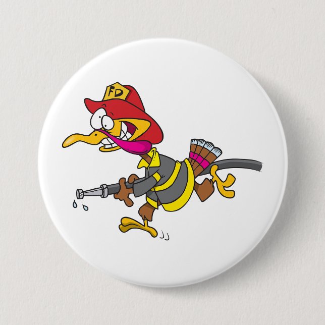 Firefighter Turkey with Hose 3 Inch Round Button (Front)