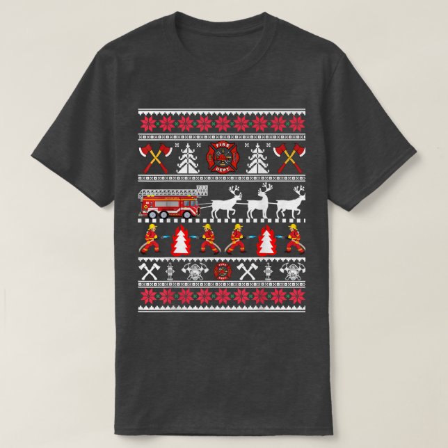 Firefighter Ugly Christmas Sweater, Fireman Fire D T-Shirt (Design Front)