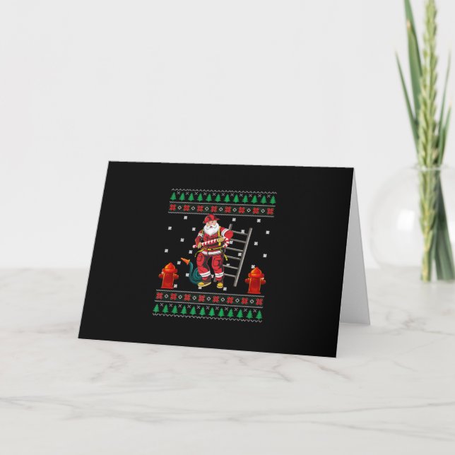 Firefighter Ugly Christmas Sweater Xmas Boys Girls Holiday Card (Front)