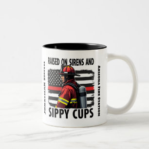 Firefighter  US Flag with Thin Red Line Two-Tone Coffee Mug