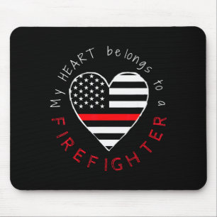 Firefighter Wife Girlfriend - Thin Red Line Heart  Mouse Pad