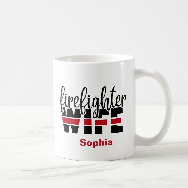 Firefighter Wife Thin Red Line Personalized Coffee Mug (Right)