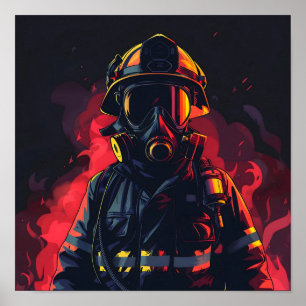 Firefighter with Dark Background Poster