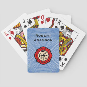 Firefighter with emblem and Personalize name Playing Cards