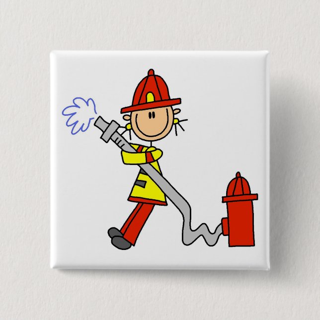 Firefighter with Hose Tshirts and Gifts 2 Inch Square Button (Front)