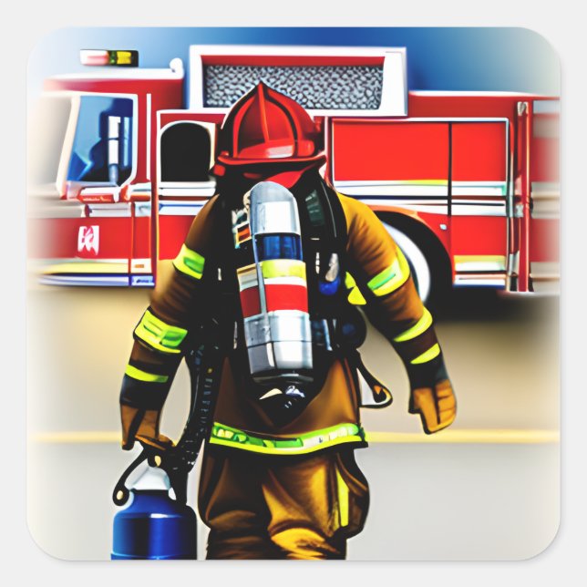 Firefighters ai generated art square sticker (Front)
