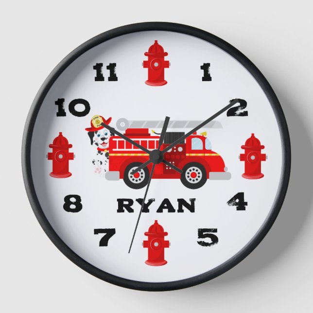 Firefighters And Friend Black Wooden Frame Clock (Front)