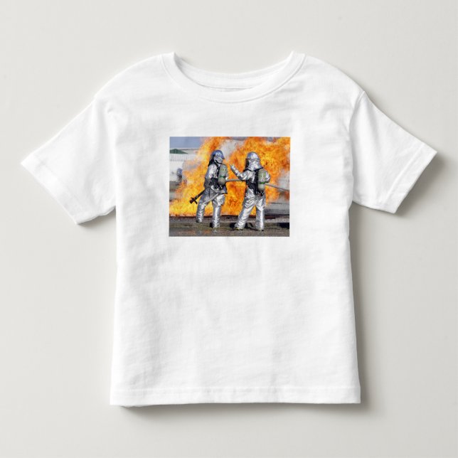 Firefighters battle a simulated fire toddler t-shirt (Front)