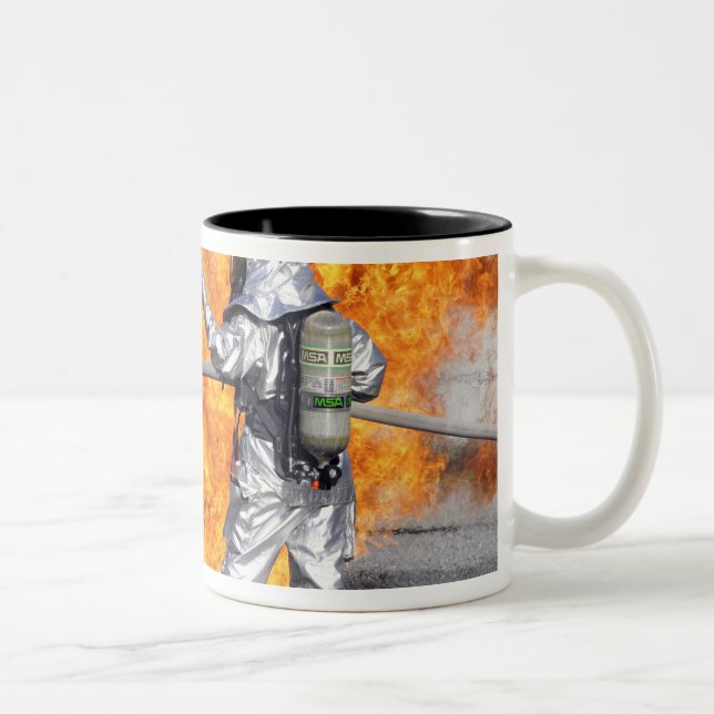 Firefighters battle a simulated fire Two-Tone coffee mug (Right)