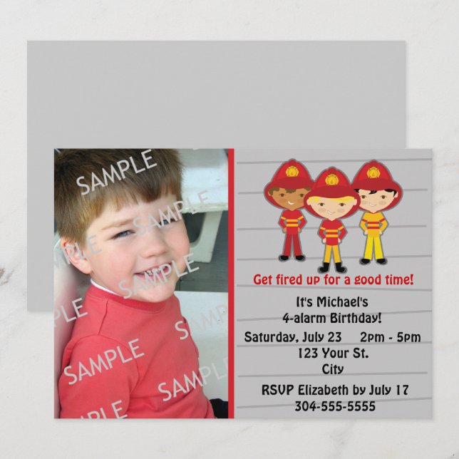 Firefighters Birthday Party Invitation (Front/Back)