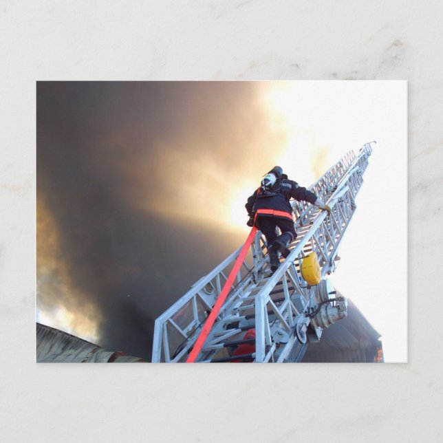 Firefighters Climbing Ladder Postcard (Front)