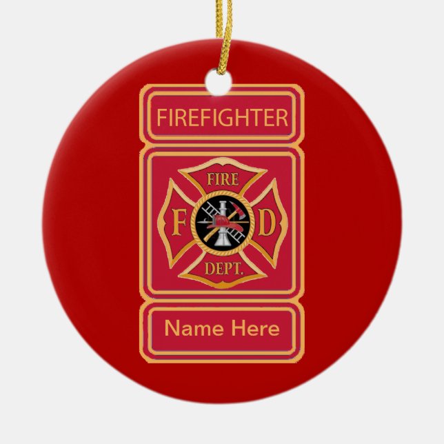 Firefighter's Custom Maltese Cross Logo Ceramic Ornament (Front)