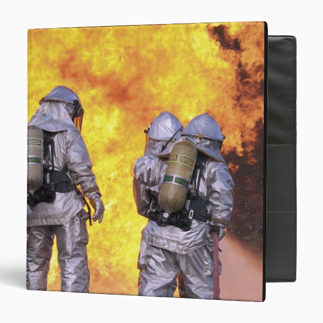 Firefighters extinguish an aircraft fire binder (Front/Inside)