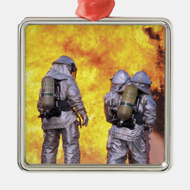 Firefighters extinguish an aircraft fire metal ornament (Front)