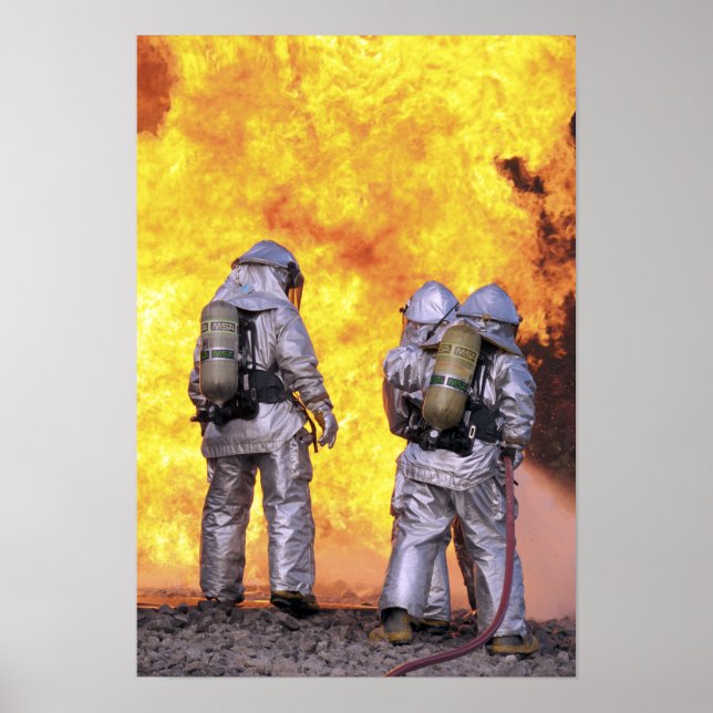 Firefighters extinguish an aircraft fire poster (Front)