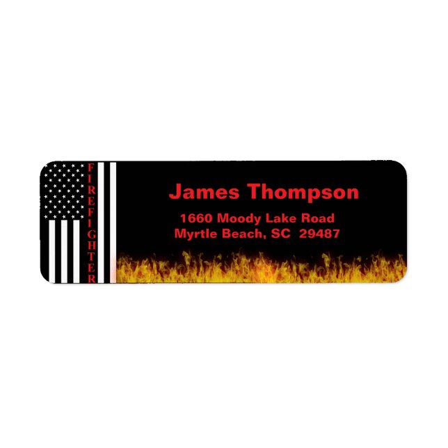 Firefighters Flames Flag  Return Address  Label (Front)
