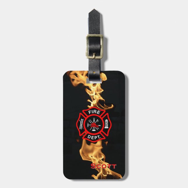 Firefighters Gift Personalized Maltese Cross Fire Luggage Tag (Front Vertical)