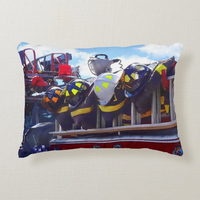 Firefighters - Helmet on Fire Truck Accent Pillow (Front)