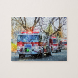Firefighters - Line of Fire Engines in Parade Jigsaw Puzzle
