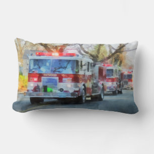 Firefighters - Line of Fire Engines in Parade Lumbar Pillow