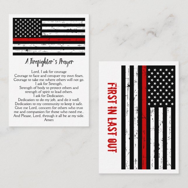 Firefighter's Prayer Bulk Thin Red Line Fireman Business Card (Front/Back)