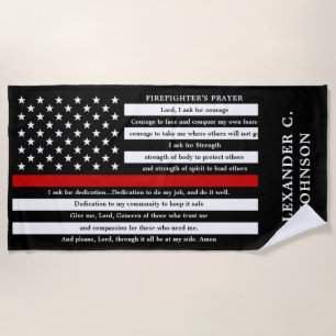 Firefighter's Prayer Personalized Thin Red Line Beach Towel