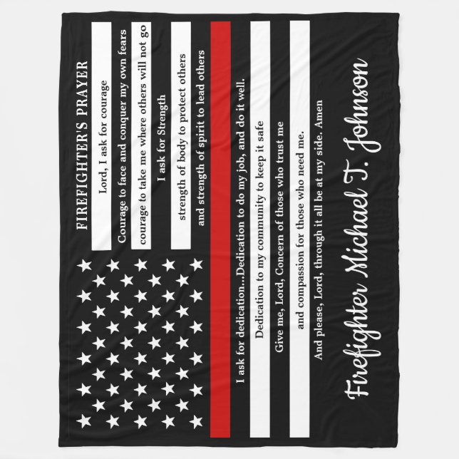 Firefighter's Prayer Personalized Thin Red Line Fleece Blanket (Front)