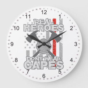 Firefighters Real Heroes Don't Wear Capes Large Clock