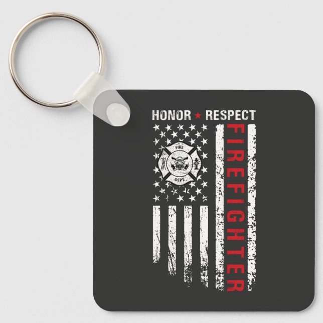 Firefighters Red Line Us Flag Keychain (Front)