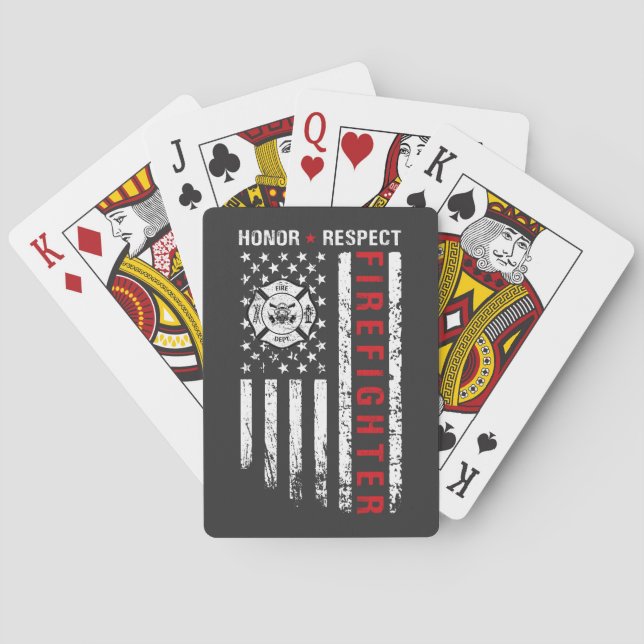 Firefighters Red Line Us Flag Playing Cards (Back)