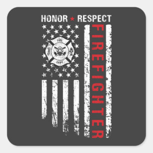 Firefighters Red Line Us Flag Square Sticker