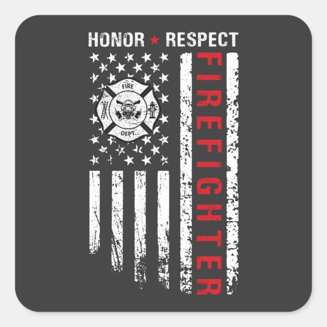 Firefighters Red Line Us Flag Square Sticker (Front)