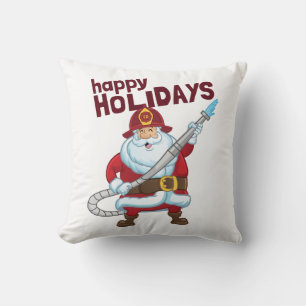 Firefighting Christmas Santa Claus Firefighter Throw Pillow