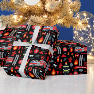 Firefighting Equipment Truck Ladders Axes Pattern Wrapping Paper