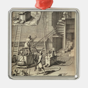 Firefighting Machinery, from a book on Firefightin Metal Ornament