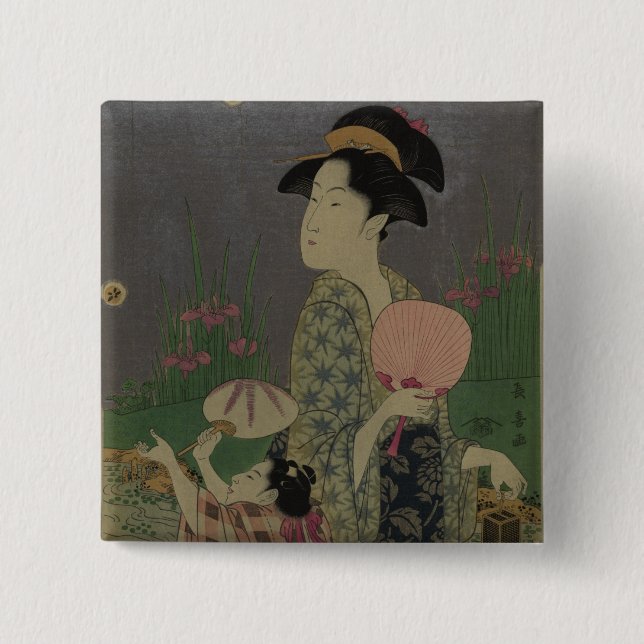 Fireflies, 1793 (colour woodcut) 2 inch square button (Front)