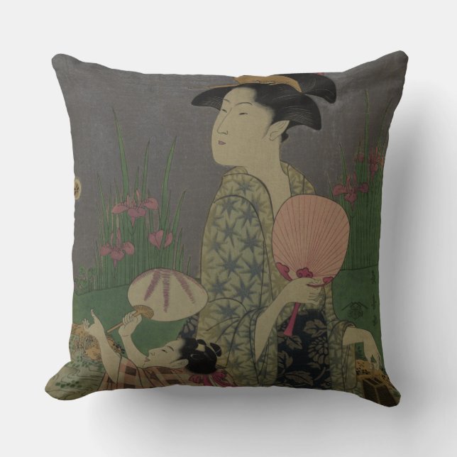 Fireflies, 1793 (colour woodcut) throw pillow (Front)