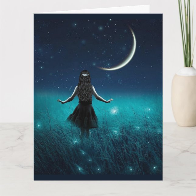 FIREFLIES AND GIRL BLANK GREETING CARD (Front)