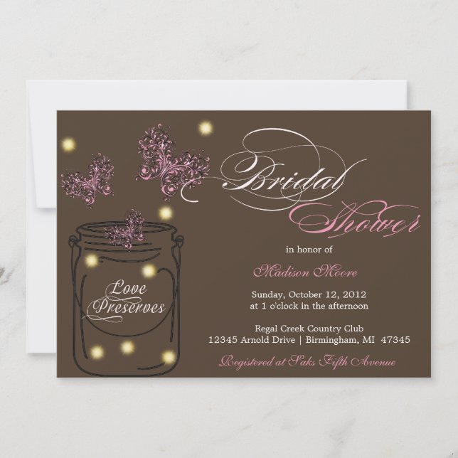 Fireflies and Mason Jar Bridal Shower - Brown Invitation (Front)