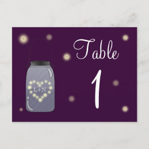Fireflies and Mason Jar Heart Love Table Number Postcard